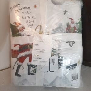 Pottery Barn Jolly Santa KING Cotton Percale Sheet Set